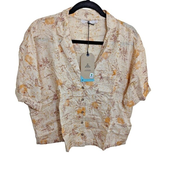 Prana Top Iguala Golden Hour Escape Short Sleeve Tencel Modal Relaxed Fit Large - Picture 1 of 10